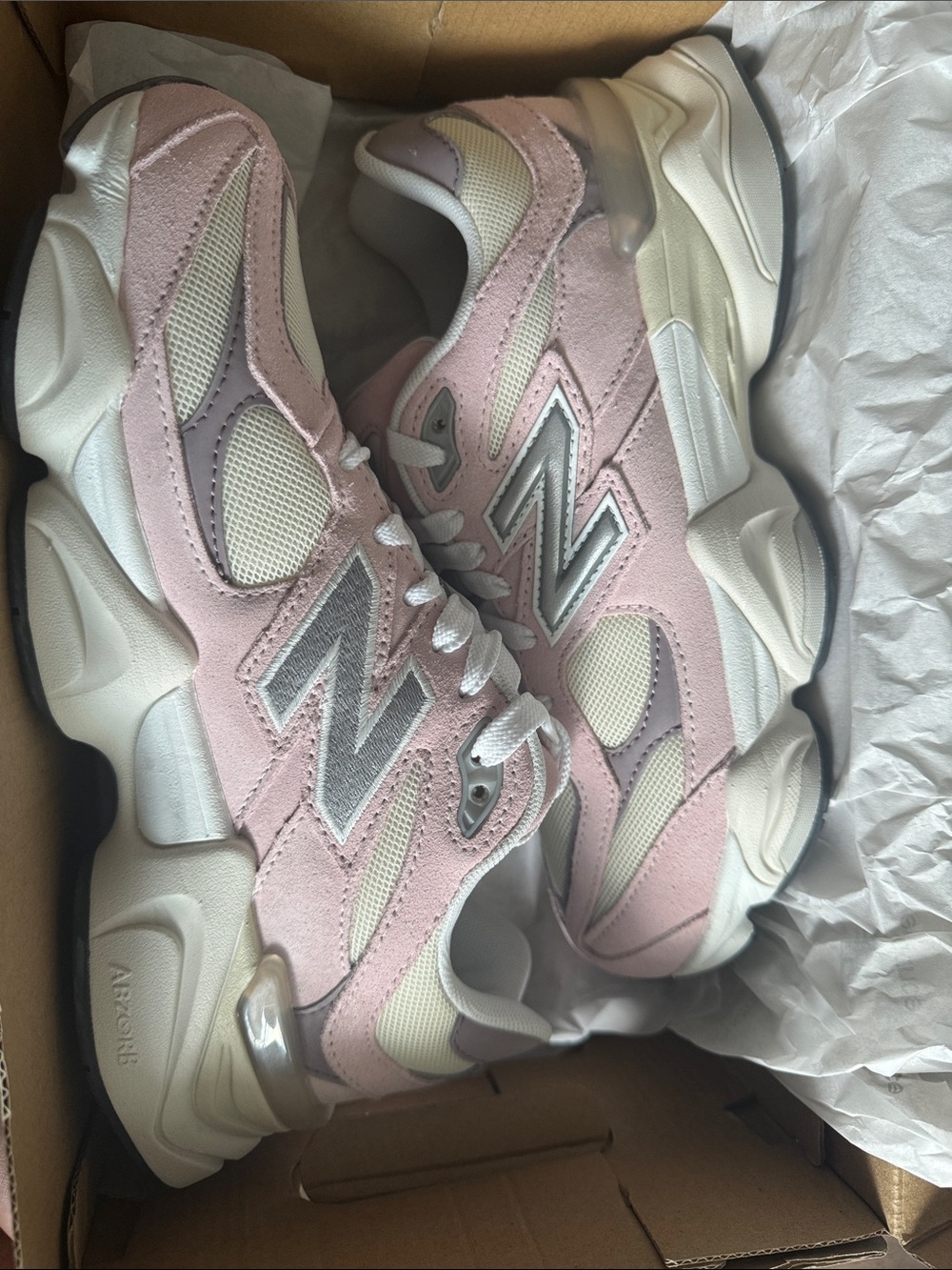 New Balance Kids Pink & Cream Suede Mesh Sneaker with Silver Accents.